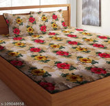Floral cotton flat sheet, regular quality double bedsheet with 2 pillow covers, ideal for adults. Made in India