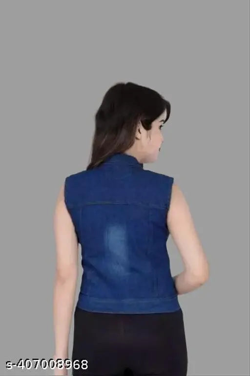 Sleeveless solid denim classy fashion jacket, quality Indian-made womenswear