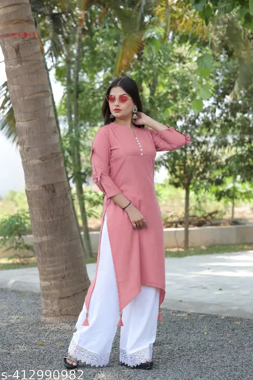 Rayon kurta Plazzo set, solid net design, three-quarter sleeves, Indian traditional clothing for women