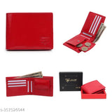 Red faux leather men's wallet with 3 card slots, 2 secret compartments, 1 coin pocket, and solid design