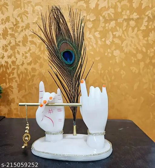Black resin Krishna figure with flute, gift-ready decorative piece, handmade craft art