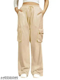 Stylish cotton blend cargo pants for women, solid color, elasticized waistband with multiple pockets, S-L sizes