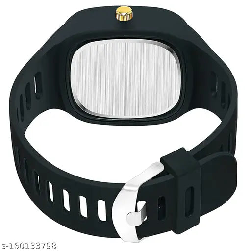 Black analog watch with a variety of colored dials on silicone straps