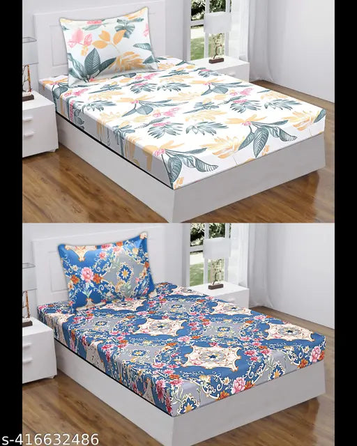 Premium cotton super soft single bedsheet (90 x 60) with zipper pillow covers, ideal for summer. High-quality stitching, no color bleeding, long-lasting