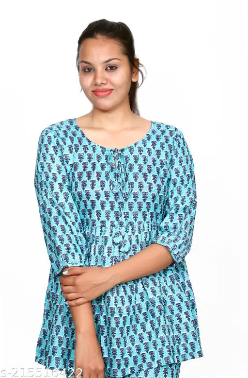 Modern women nightsuits, printed cotton set with short sleeves, soft and breathable for comfortable sleepwear, Fonozone's collection on display