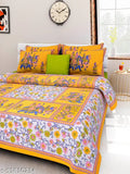 Sanganeri-printed cotton double bed sheets combo pack, featuring 2 bedsheets and 4 pillow covers in Jaipuri design, ideal for adults with a thread count of 160