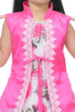 Grown dress ethnic gowns, long sleeve printed net, fine quality cotton blend, suitable for parties, weddings, and Indian festivals. Available sizes: 2-3Y (Bust 21in, Length 26in), 3-4Y (Bust 22in, Length 27in), etc. Made in India