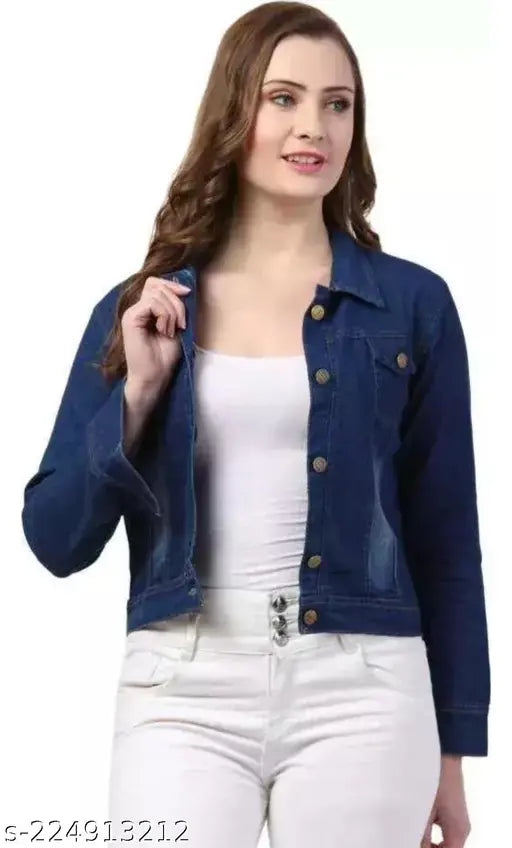 Denim women's XXL jacket, classy and feminine, solid-colored winter denim jacket wear