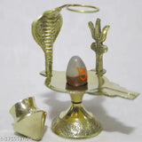Brass Narmada Stone Shivling with Lota for daily home pooja, 3cm x 10cm x 8cm, Indian origin