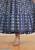 Women's rayon Anarkali kurti with pom pom work, long sleeves, printed design