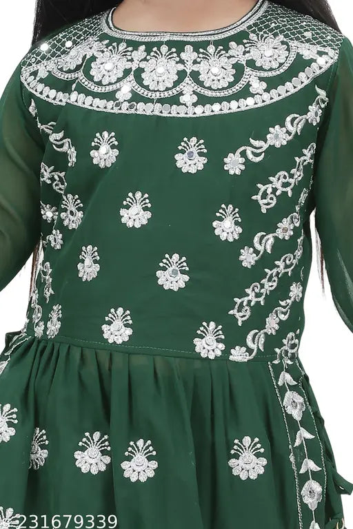 Green chiffon anarkali Nayra suit for girls with embroidery and stone handwork, traditional Indian festive wear