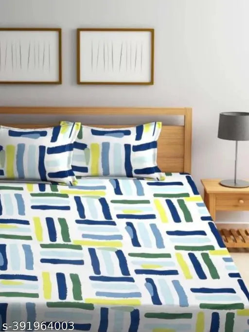 Glace cotton double bedsheet set with geometric print, soft and fine quality for summer use by VERMA HANDICRAFT