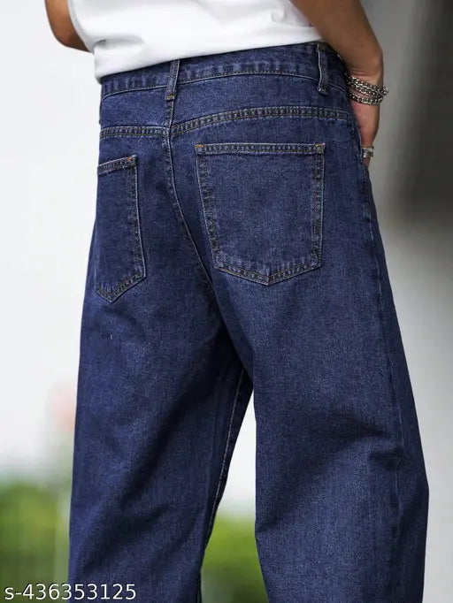 Loose fit denim jeans in dark blue color for men or boys