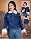 Designer denim women's jacket, long sleeves, solid pattern, Indian origin