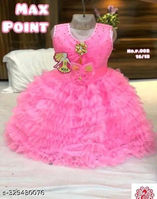 Pink net frock, girls dress pack of 1 - embellished, sleeveless, Indian kid's clothing