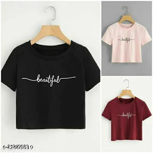 Classy feminine cotton blend short sleeve t-shirts pack (3), printed with vibrant designs for women, diverse sizes S-XL