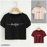 Classy feminine cotton blend short sleeve t-shirts pack (3), printed with vibrant designs for women, diverse sizes S-XL