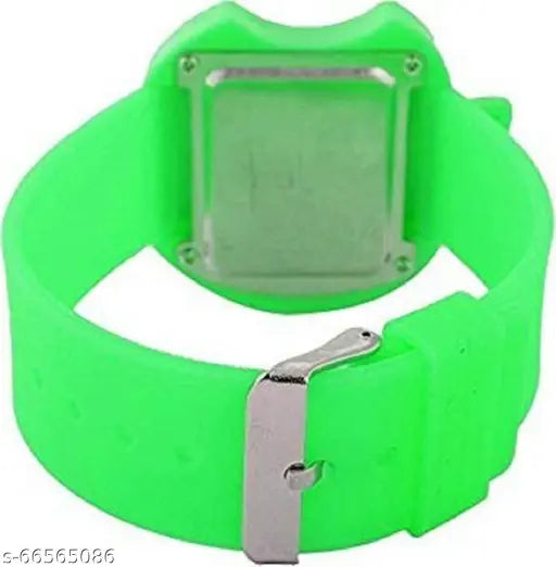 Digital watch with green apple shape, two adjustable straps, digital display