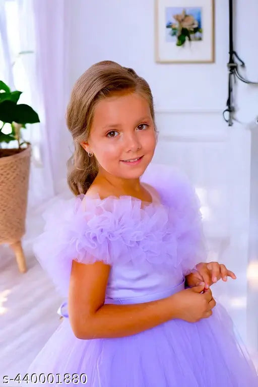 Purple chiffon sleeveless girls party frock