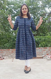 Stylish cotton kurti, printed Katha print, three-quarter sleeves, below knee length, India origin