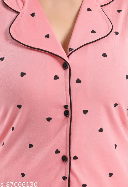 Cotton printed night dress, WOMENOIRE cotton night suit for girls and women on display