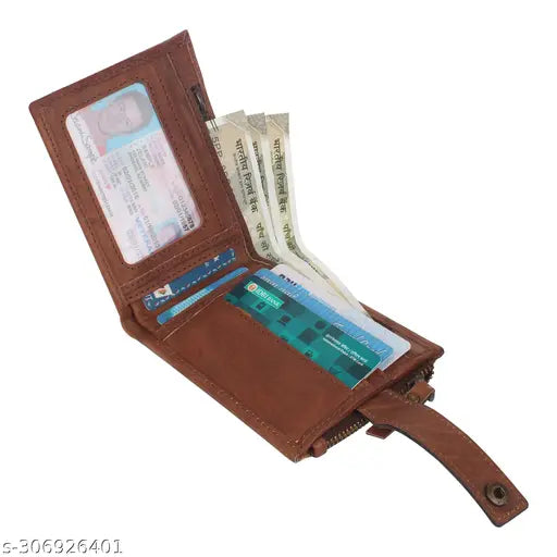 Brown faux leather slim bifold wallet with multi card & ID holder, perfect men's/boys gift (India-origin)