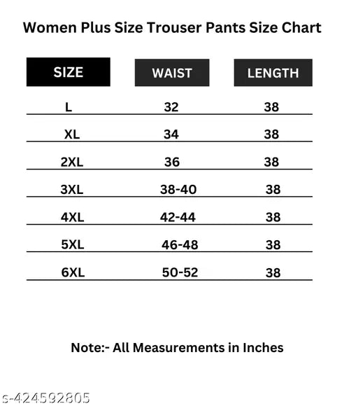 Women's cotton regular fit plus size trousers, 2 side pockets