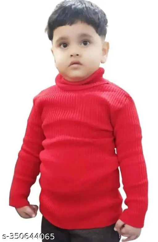 Red woolen highneck and sweater for kids - solid cotton design in vibrant red, perfect for winter wear (0-7 years)