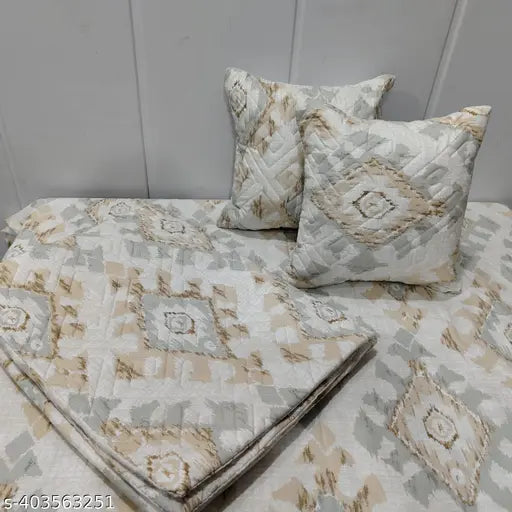 Trendy cotton botanical embroidered 5pc bedsheet set with [1Double bedsheet+2 pillow covers+2 filled cushions], soft feel, 90x100 inches, ideal for summer, adult use