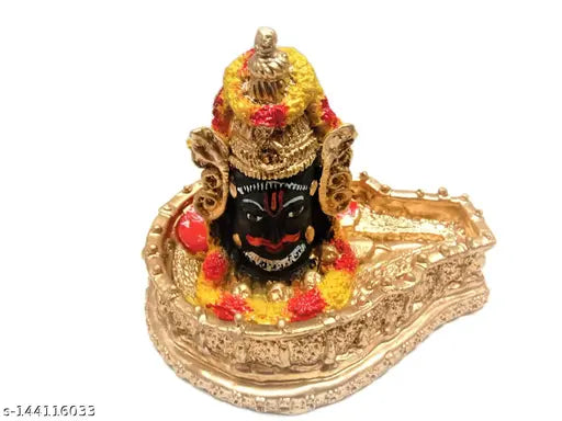 Black poly resin Shivling with golden yoni for puja temple or meditation room by SCULPTO MANIA, hand-painted and highly detailed. Dimensions: 12 x 9 x 10 cm. Perfect for home decor, gifting, or religious ceremonies