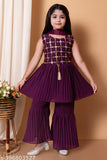 Chiffon Sharara ethnic bottoms, embellished net pattern, Graceful Kids party wear dress for girls, 6-12 years sizes, India origin
