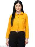 Vibrant yellow denim short jacket for women, Urbane Fashionable collection, India origin