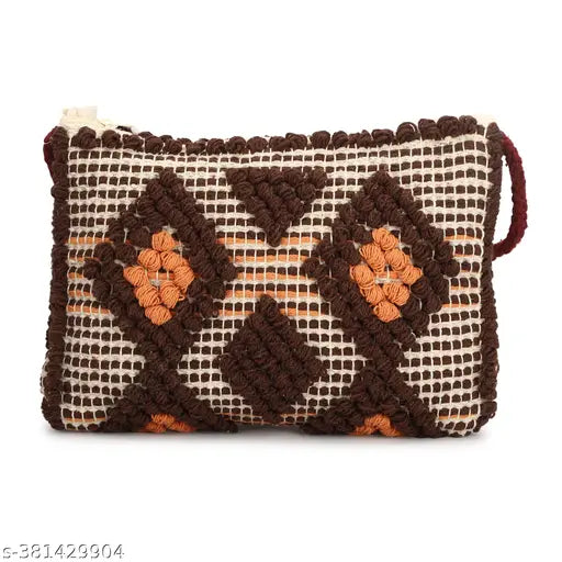 Multicolored woven women's sling bag with braided strap