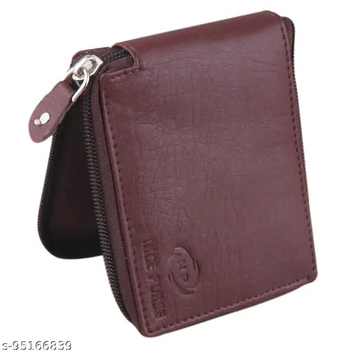 Brown artificial leather men's wallet, regular size with 4 card slots, spacious design, suitable for men & boys, brown color, India origin