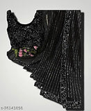 Unique design sequins work saree with velvet blouse piece, heavy net and velvet fabric, embellished pattern, free size, Indian origin