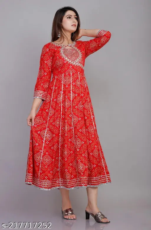 Red rayon printed straight kurti with 3/4 sleeves, perfect for women's fashion, machine washable