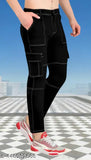 Black stretchy denim baggy pants with pockets
