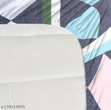 Glace cotton geometric double fitted bedsheet, superfine quality with elastic & 2 pillow covers, ideal for summer adult use, handloom inspired from India