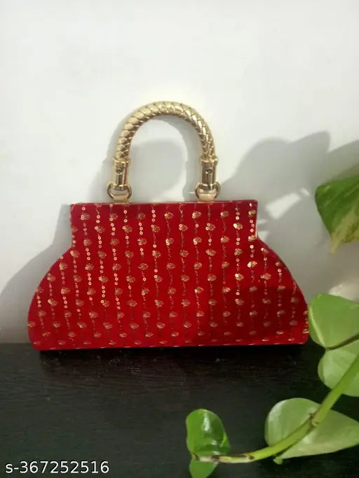 Red and white patterned clutch purse, handheld bag for ladies events