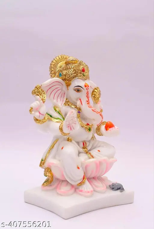 Marble Ganesh idol, Beautiful Lord kamal, 4x7x3 inches for home decor