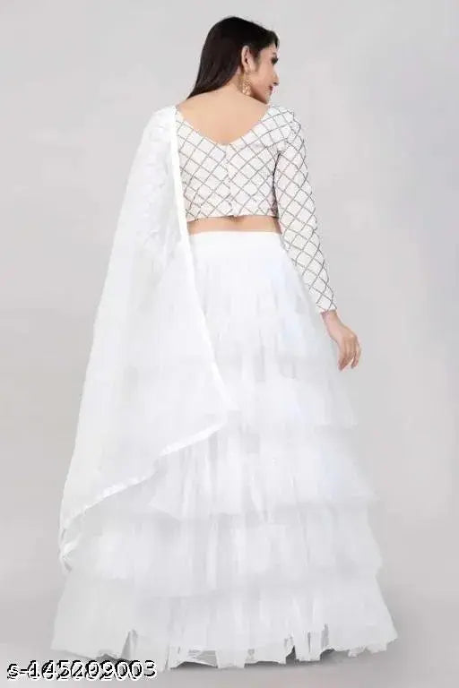 Semi-stitched satin choli and net dupatta set, featuring zari detailing, in free size with a waist size of 40 inches, length of 44 inches, and 2.5-inch dupatta length. Indian handcrafted fashion on display