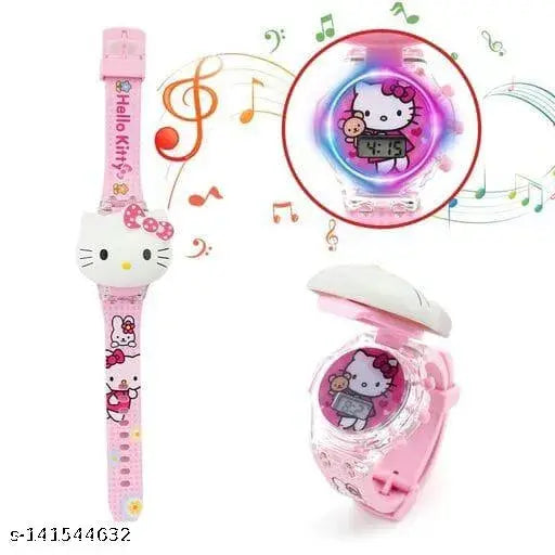 Hello Kitty theme unisex kids watch with glowing face and music functionality