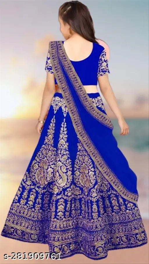Satin & net semi-stitched kids Lehengha Choli with embroidered dupatta, available in various sizes for 3-15 years, Indian ethnic party wear