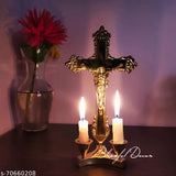 Brass Lord Jesus Christ Cross Idol with 2 candle stand, detailed design, perfect for Christmas or religious decor