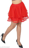 Red crepe above knee length skirt