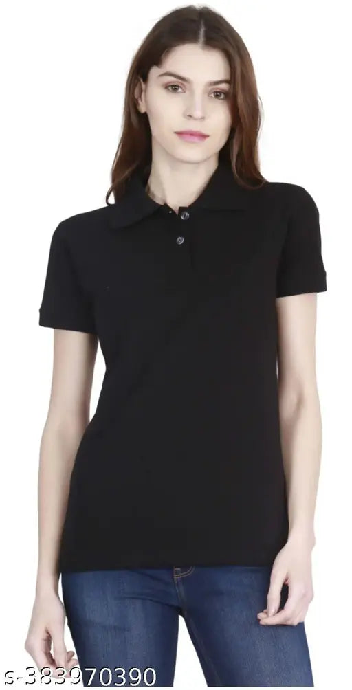 Cotton blend solid poloneck T-shirt for Women & Girls by Holdvalleybrand, made in India