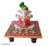 Puja Essential Pagdi Ganesha with Marble Choki, ceremonial idol with long-lasting marble choker, ideal for Diwali and home puja in India