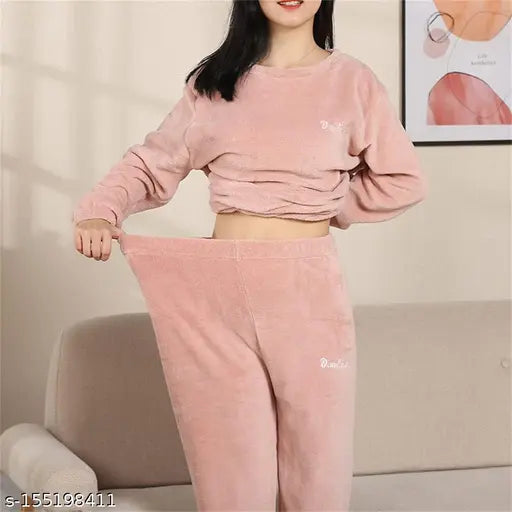 Woolen winter nightsuit & dress in solid color, luxurious wool pyjamas for ladies in multiple sizes