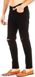 Black distressed men's skinny jeans with knee holes