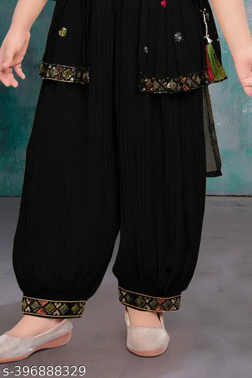 Embellished black kids salwar suit sets (pack of 3) - Indian crepe dupatta and bottomwear for 2-11 years